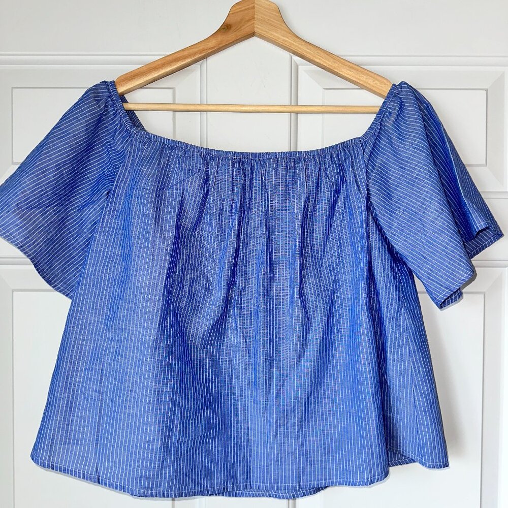 Express Pin Stripe Off-Shoulder Blouse, Size Medium